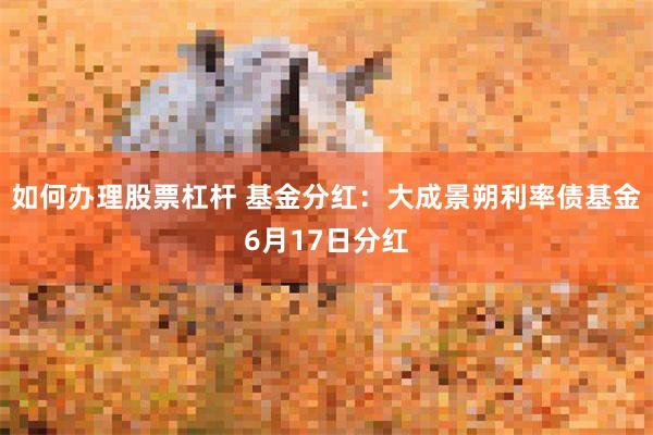 如何办理股票杠杆 基金分红：大成景朔利率债基金6月17日分红